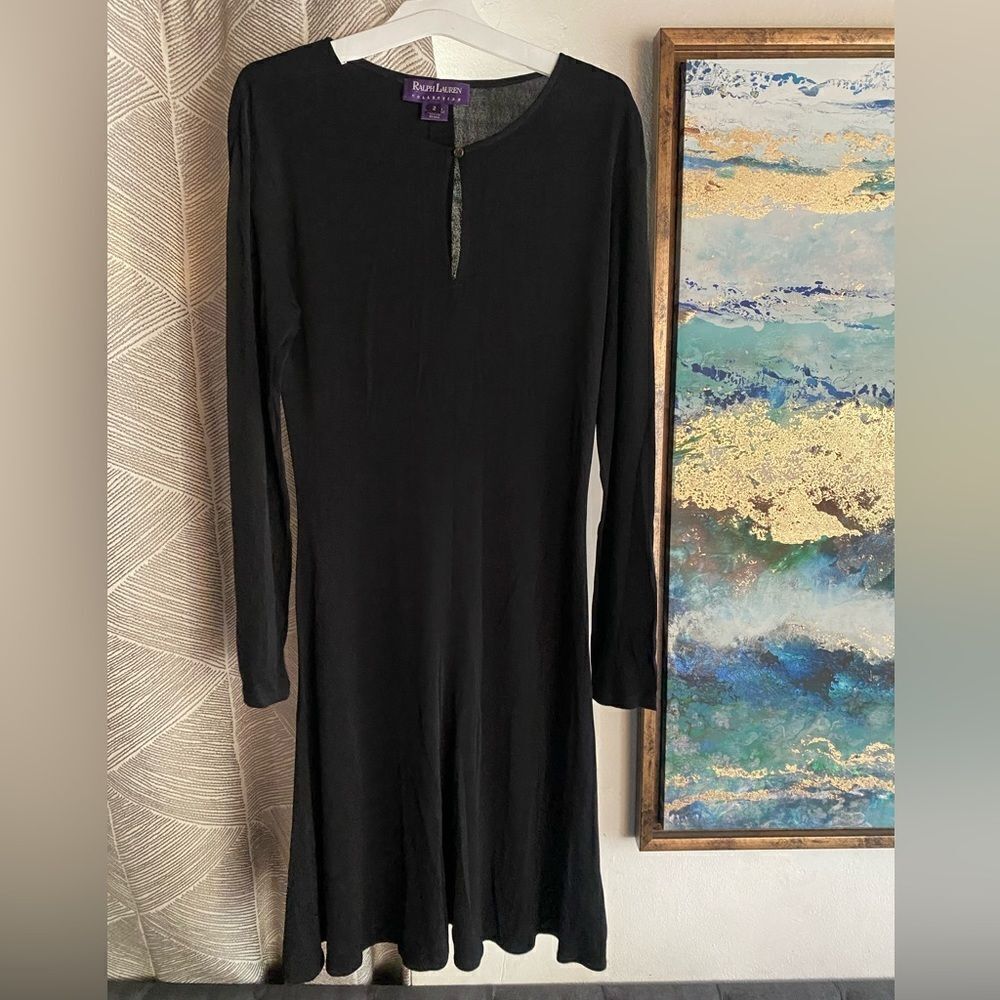 Ralph Lauren Purple Label Collection Dress Womens Sz 2 Black stretch Long Sleeve